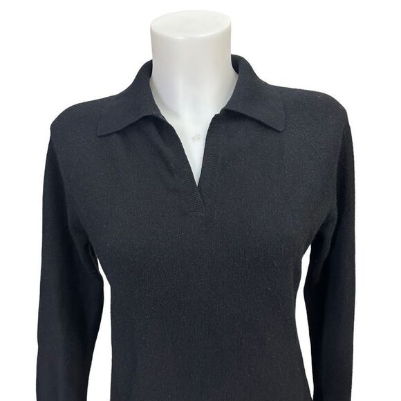 CLASSIQUES ENTIER Black Collared 100% Cashmere Knit Pullover Sweater sz M Petite - Picture 2 of 7